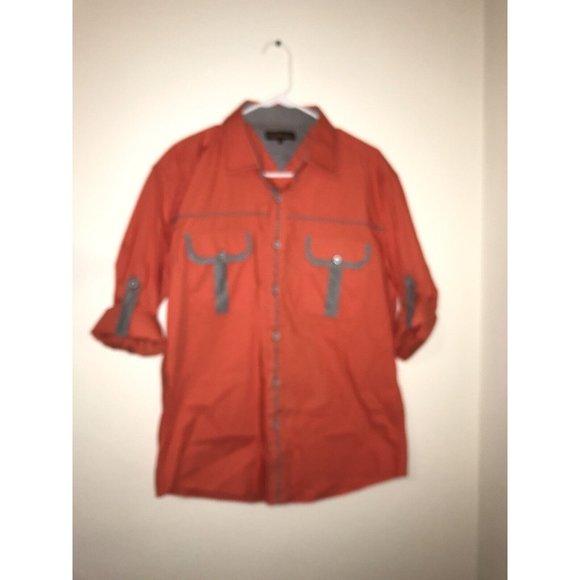 Perruzo Designer Button Up Shirt Mens Large rolled up Long Sleeves Preowned - Picture 1 of 7